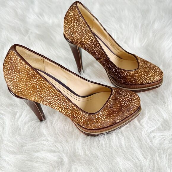 Cole Haan Chelsea‎ Double Platform Pump Brown White Animal Print Hide 6B - Picture 1 of 11